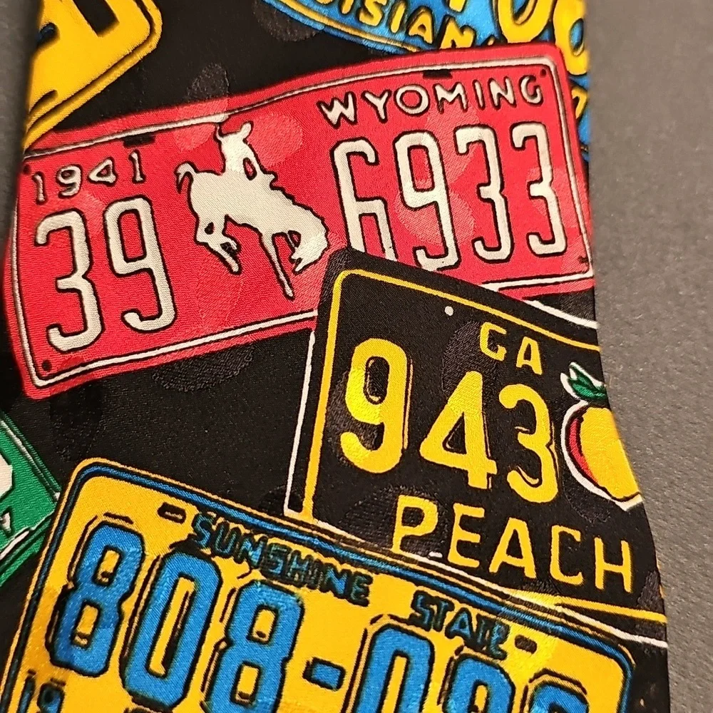 Colorful License‎ Plate Novelty Necktie. By ADDICTION USA. silk Handmade.